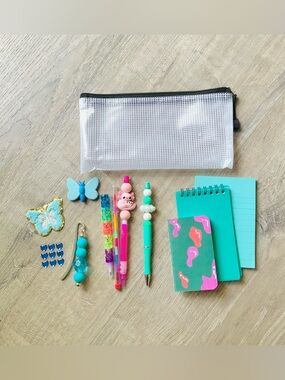 NEW📚 Homemade Crafted Beaded Pen, Pencil, & Bookmark Stationery Set OS